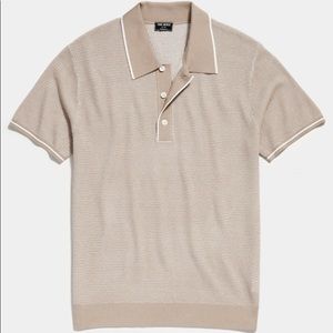 TODD SNYDER SEED STITCH TIPPED SHORT SLEEVE SWEATER POLO IN SAND.